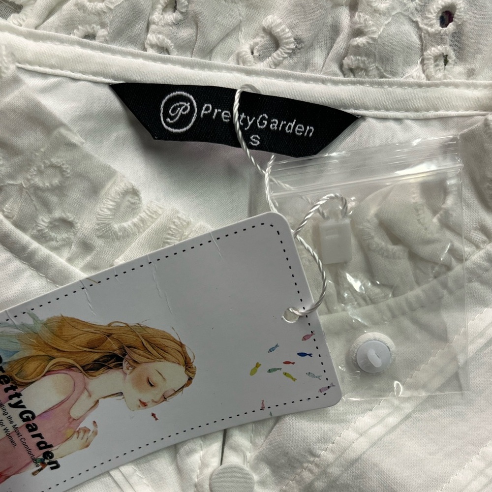 NWT PrettyGarden White Floral Eyelet Long Sleeve Button Front Ruffle Blouse - Picture 16 of 16